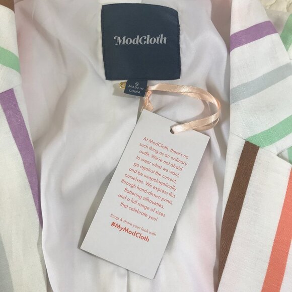 Modcloth NWT S Stripe Cotton-Linen Blazer - Picture 5 of 14